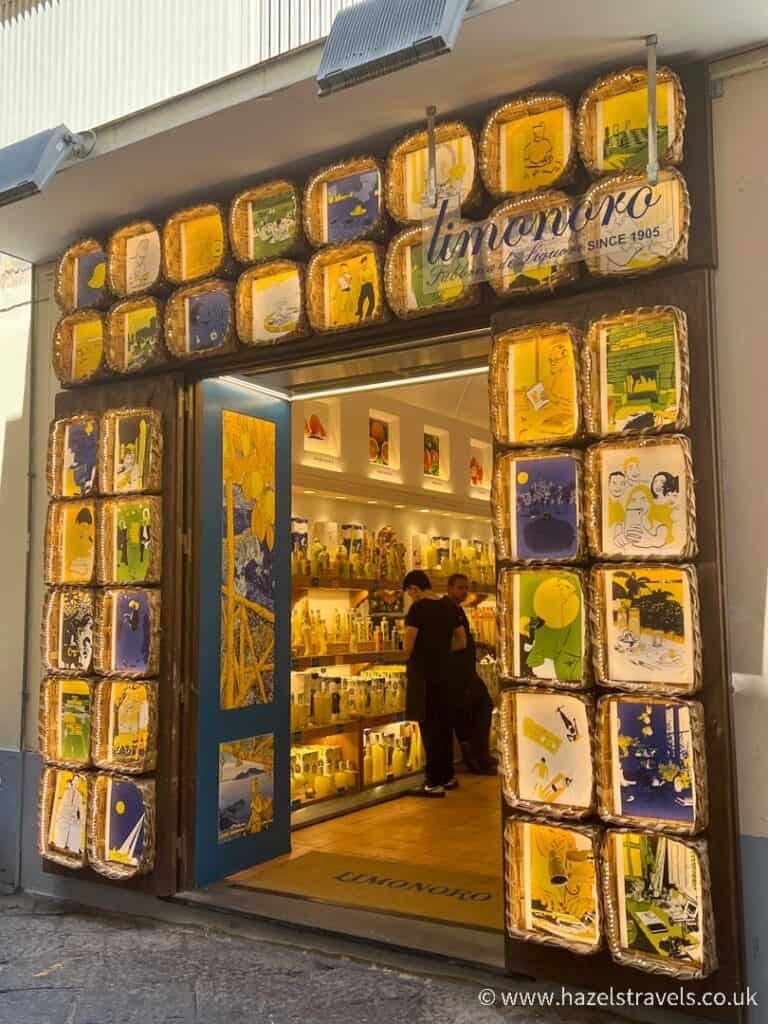 Limonoro shop front, a limoncello shop in Sorrento, Italy.