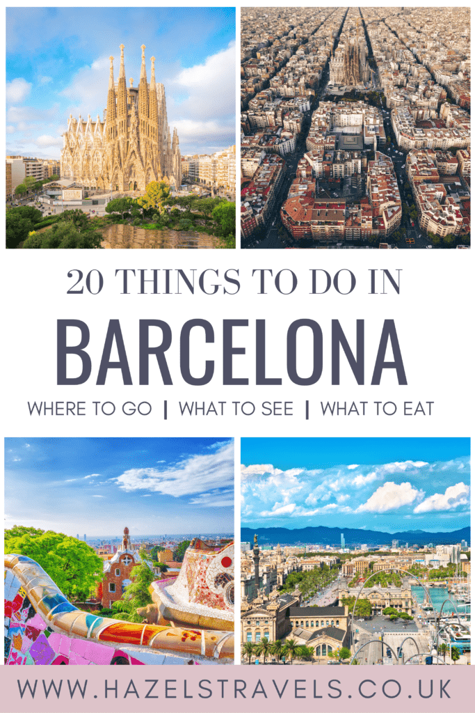 Pinterest graphic pin about 20 things to do in Barcelona.