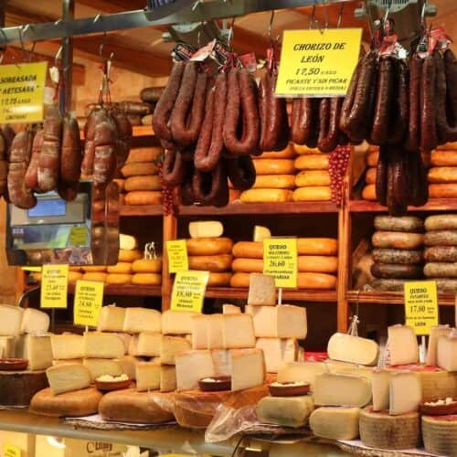 Cheese and sobrasada sausage at a market in Mallorca