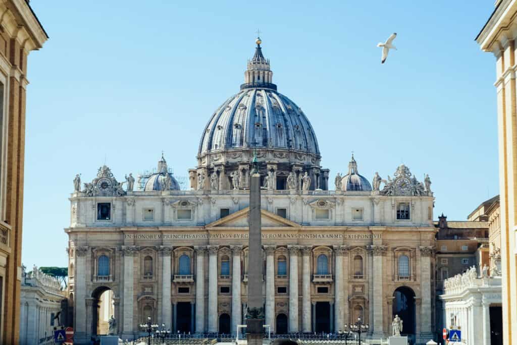 Front view of the Basilica of Saint Peter (San Pietro) in Vatican City