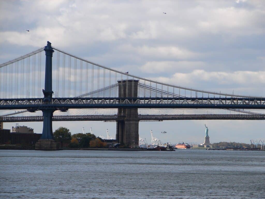 Manhattan bridge spanning over the East River. one of the most famous bridges in New York City. 