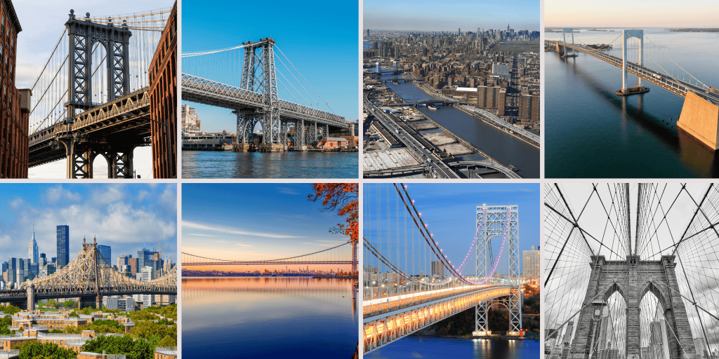 collage of the most famous bridges in New York City