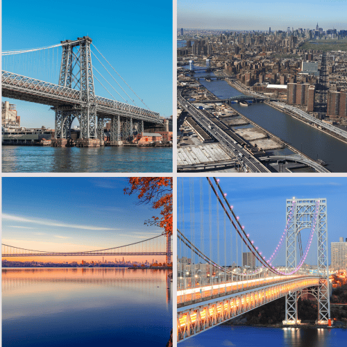 collage of the most famous bridges in New York City