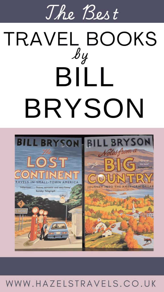 Two Bill Bryson travel books: "The Lost Continent" and "Notes from a Big Country" with autumn-themed cover illustrations.
