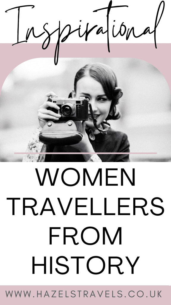 A vintage woman photographer holding a camera in black and white, representing women travellers inspired by history.
