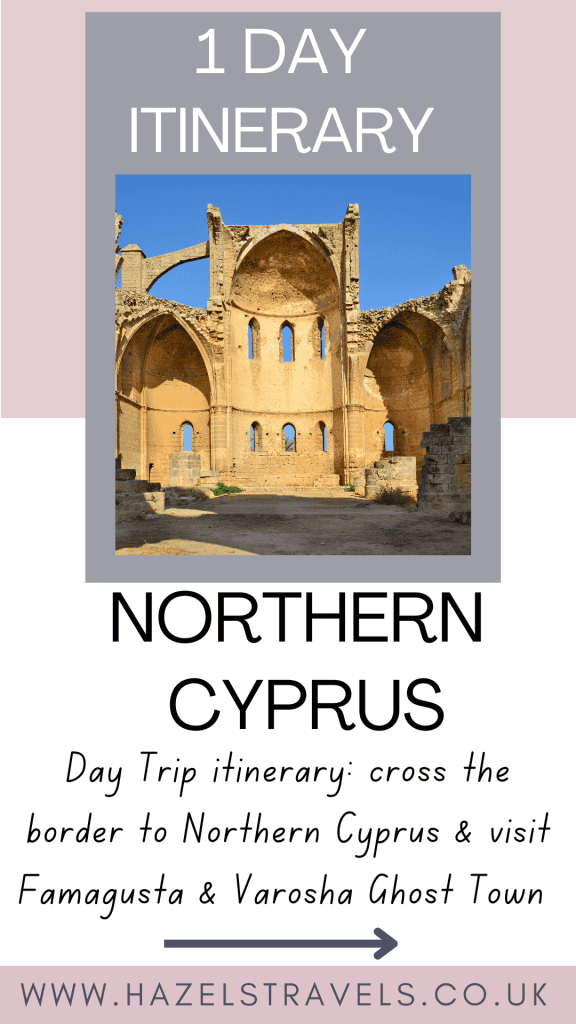 Ruins of an old stone building with arches under a blue sky, featured in a travel itinerary for a day trip to Famagusta in Northern Cyprus, including Varosha Ghost Town.